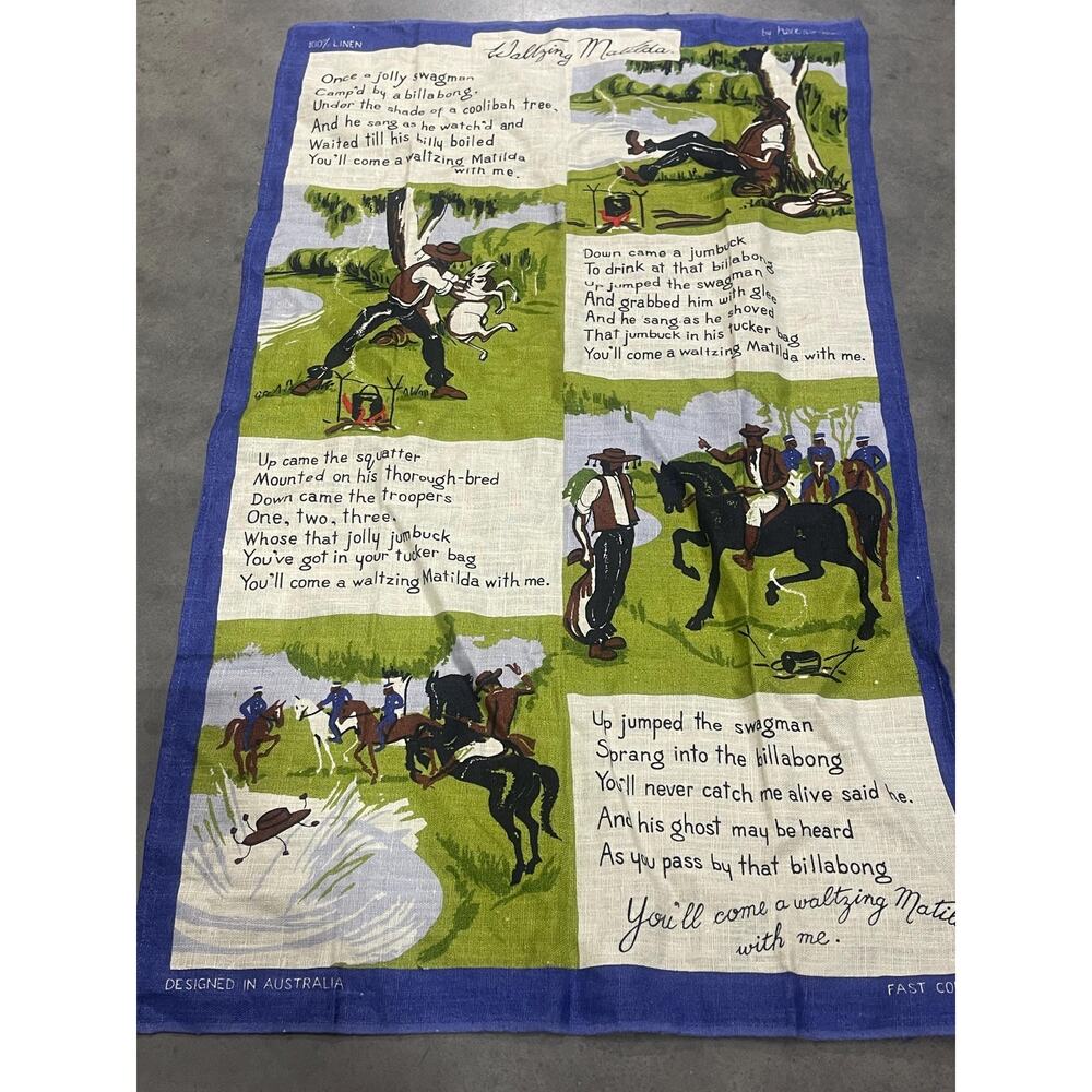 60s 70s Waltzing Matilda, Jolly Swagman, Tea Towel, Australia, Dish Cloth